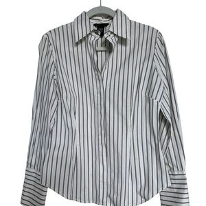 Moda International Black White Stripe Shirt in Size Small Office